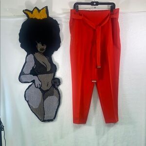 Jules & Leopold Red High-Waist Trousers with Tie Detail